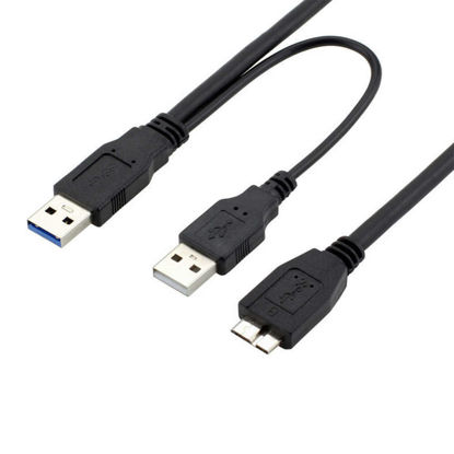 Picture of USB 3.0 Y Cable Micro Type B Male to Standard Type A Male Dual USB Power Supply