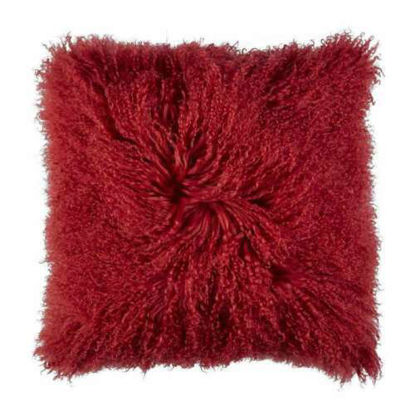 Picture of Mongolian Curly Blush Lambskin Sheepskin Cushion Cover 40cm x 40cm Red