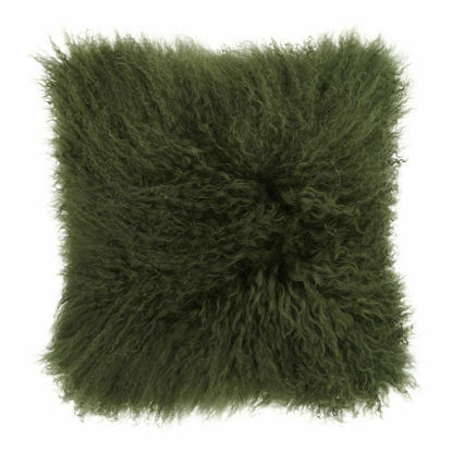 Picture of Mongolian Curly Blush Lambskin Sheepskin Cushion Cover 40cm x 40cm Green