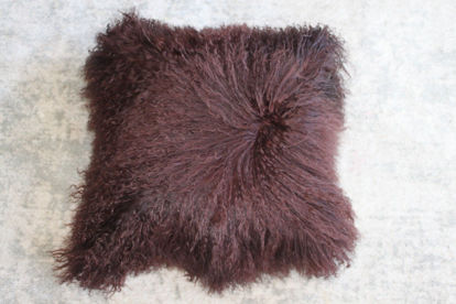 Picture of Mongolian Curly Blush Lambskin Sheepskin Cushion Cover 40cm x 40cm Brown