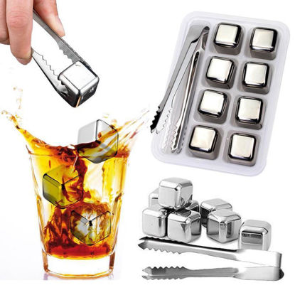 Picture of Stainless Steel Ice Cube Ice Block Set Of 4/8 Wine Spirits Whisky Beer Cold Drinks Reusable