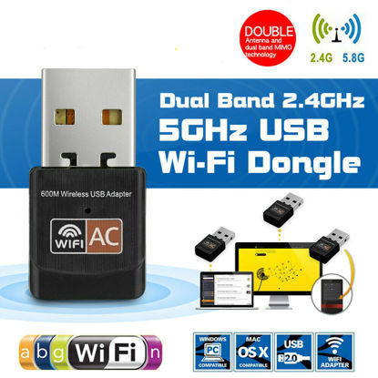 Picture of Dual Band 600Mbps USB WiFi Wireless Dongle AC600 Lan Network Adapter 2.4GHz 5GHz