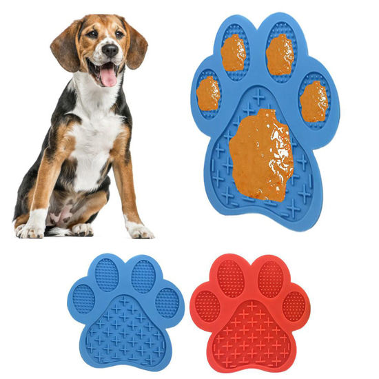 Picture of Dog Lick Mat Pad Suction Slow Feed Pet Bath Shower Grooming Dispensing Fun Anti-Anxiety Blue