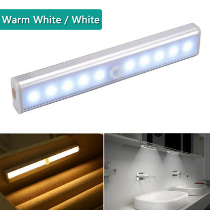 Picture of LED Motion Sensor PIR Light Cordless Battery Powered Night Light Closet Stair White Light