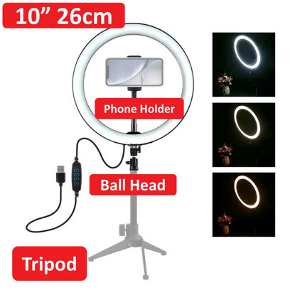 Picture of 10 Inch 26cm Phone Selfie LED Ring Light Lamp with Stand Tripod Phone Holder For Youtube Tiktok Makeup Video Live Photography Dimmable