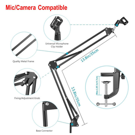 Picture of Microphone Suspension Boom Arm Desktop Stand Mic Holder Camera Compatible