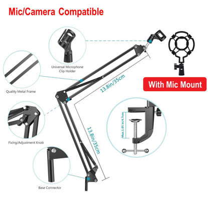 Picture of Microphone Suspension Boom Arm Desktop Stand Mic Holder with Shock Mount Camera Compatible