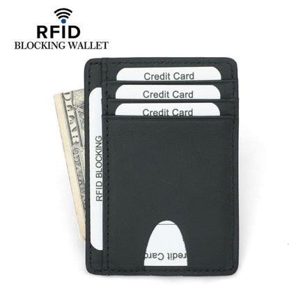 Picture of Slim Wallet RFID Front Pocket Wallet Minimalist Secure Thin Credit Card Holder (Black)