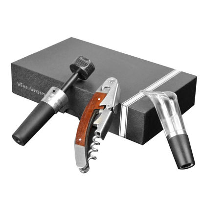 Picture of CorkScrew Bottle Wine Stainless Steel RoseWood Opener Professional Pourer Pump Stopper Gift Set Pack