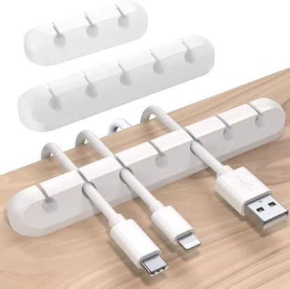 Picture of 3 Pack Silicone Adhesive Charging Cable Management Clips Wire Holder Organizer White