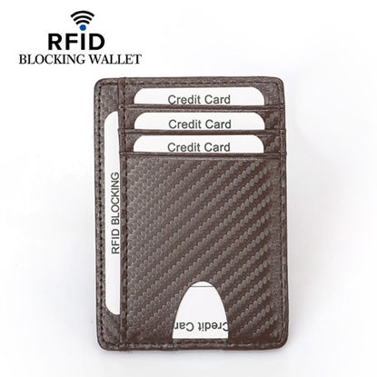 Picture of Slim Wallet RFID Front Pocket Wallet Minimalist Secure Thin Credit Card Holder Coffee