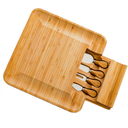 Picture of Cheese Board Set Platter Bamboo Including 4 Cheese cutlery for Picnic Wine tasting Cellar door Restaurant