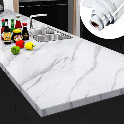 Picture of 10M (2x 5M) Marble Wall Sticker Decor Roll Wallpaper Self Adhesive Contact Paper PVC White