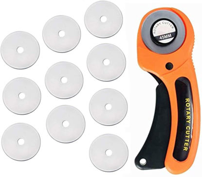 Picture of Rotary Cutter 45mm Round Rotary Cutter Card Paper Sewing Quilting Fabric Cutting Tailor Dress Clothes Making  10 Extra Blades