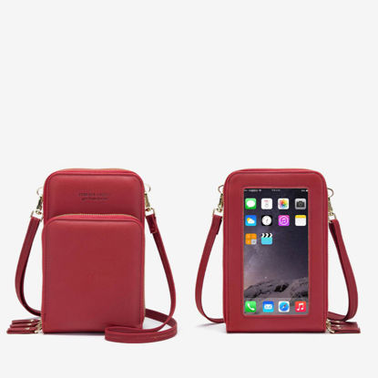 Picture of Women PU Leather Touch Screen Phone Bag Purse Crossbody Phone Wallet Bag Pouch Red