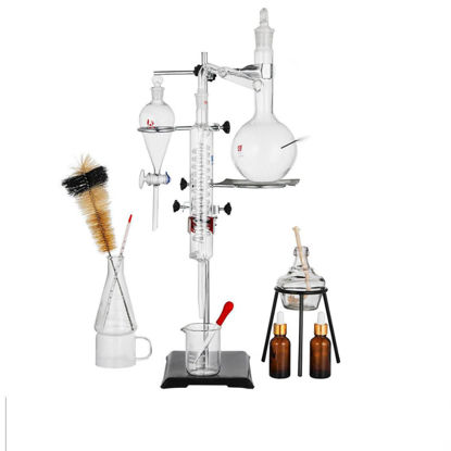 Picture of 500ml Essential Oil Steam Distillation Lab Glassware Kit with Condenser Flasks