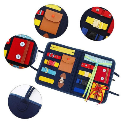 Picture of Busy Board Educational and Sensory Portable Bag with Handles Felt Learning Tool for Kids with Buckle Snaps Zipper Buttons