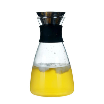 Picture of Glass Carafe with Stainless Steel Silicone Flip-top Lid - Glass Water Pitcher Fridge Fruit Drink Ice Tea Maker 1L