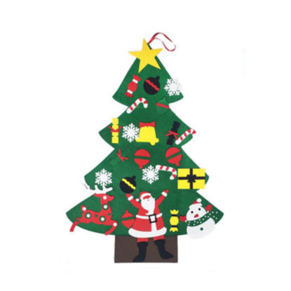 Picture of DIY Felt Christmas Tree with Ornaments Family 3D Fake Xmas Tree with LED Lights for Kids Toddlers Home Door Window TYPE D