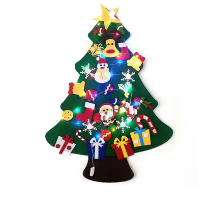 Picture of DIY Felt Christmas Tree with Ornaments Family 3D Fake Xmas Tree with LED Lights for Kids Toddlers Home Door Window TYPE Y