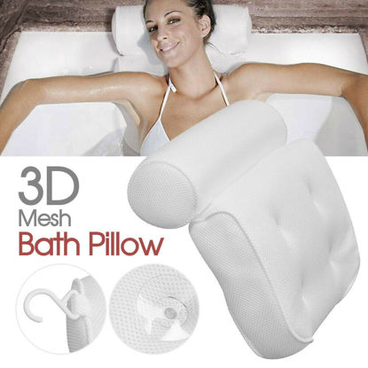 Picture of 3D Mesh Bath Pillow Spa Breathable Bathtub Cushion Neck Back Support Tub Suction