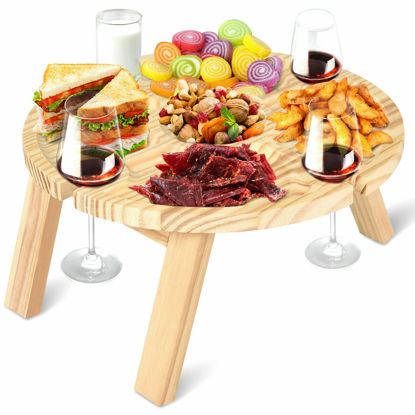 Picture of Mini Picnic Table with Glass Holder Wooden Folding Wine Table for Beach Garden Party Boat Camping Picnic