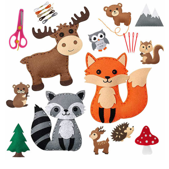 Picture of Sewing Kit for Kids  DIY Art Craft Felt Set Forest Woodland Animals Preschool Beginners Educational Sewing Set