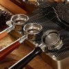 Picture of 58mm E61 Bottomless Portafilter for Espresso Coffee Machine Brown Wood Handle Two Ears with Filter Basket