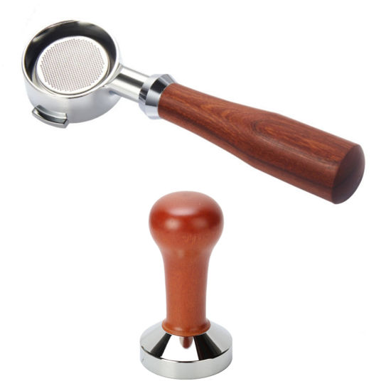 Picture of 58mm E61 Bottomless Portafilter and Tamper SET  for Espresso Coffee Machine Brown Wood Handle