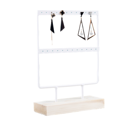 Picture of Earring Holder  for 12 pairs Jewelry Organizer Stand Earring Display Earring Organizer Stand Earring Holder Jewelry Stand Holder with Wooden Tray/Dish for Earrings Display Home Use White