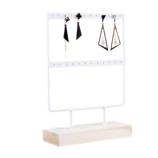 Picture of Earring Holder  for 12 pairs Jewelry Organizer Stand Earring Display Earring Organizer Stand Earring Holder Jewelry Stand Holder with Wooden Tray/Dish for Earrings Display Home Use White