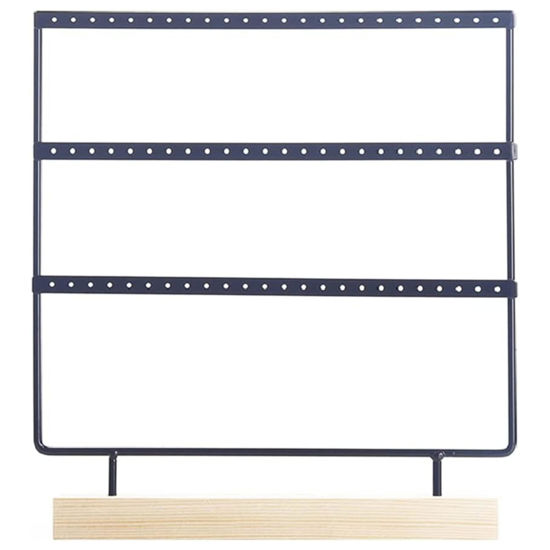 Picture of Earring Holder  for 33 pairs Jewelry Organizer Stand Earring Display Earring Organizer Stand Earring Holder Jewelry Stand Holder with Wooden Tray/Dish for Earrings Display Home Use Black