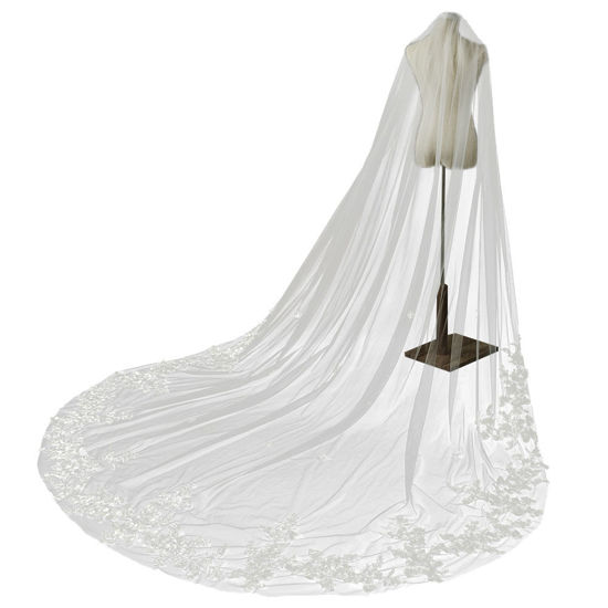 Picture of Luxury Wedding Veil 3 Meter with Lace Trim Euro-American Style Ornament  Wedding