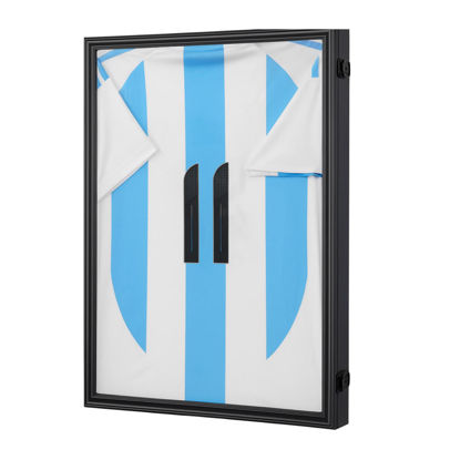 Picture of Youth Junior Jersey Frame Display Case – Lockable Sports Jersey Showcase Box with UV Protection Acrylic, Large Wall Mount Frame for  Junior Footy, Basketball & Soccer Jerseys EDJBA VJBA (Black Finish)