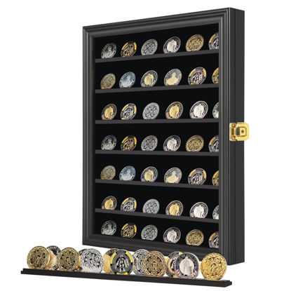 Picture of Coin Display Case Cabinet Black Lockable Wall Mount 7 Tier Coin Holder Rack