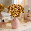 Picture of 12pcs Gold-Plated Foil Rose Artificial Flowers Wedding Decoration Faux Flowers Gold Color