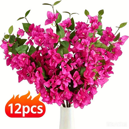 Picture of 12pcs Artificial Bougainvillea Flowers Silk Floral Stems Hanging Bougainvillea Vines for Wedding & Home Decoration, Table and Vase Decor