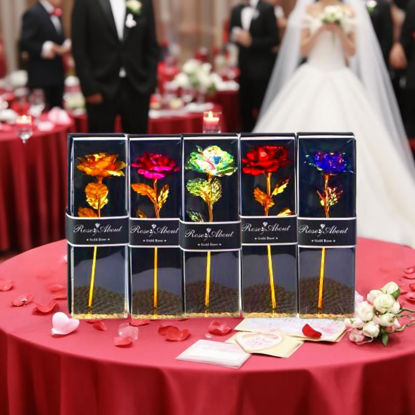 Picture of Artificial Golden Rose Flower with Gift Box Valentine Day Gift Foil Rose Flowers Party Wedding Decor Present Red/Gold