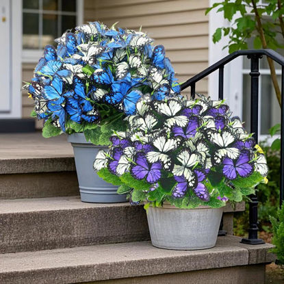 Picture of 6pcs Butterfly Artificial Flowers Outdoor Plastic Flower Decorations Butterfly Bouquet for Home, Hotel, Office, Wedding, Party Garden, Porch, Cottage Decoration, Yard, Window Frame Decor