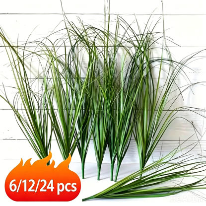 Picture of Artificial Grass Plant Faux Onion Grass Shrubs Wheat Grass Greenery Stems for Home Decor, Fake Tall Grass Plant for Outdoor Indoor Decor