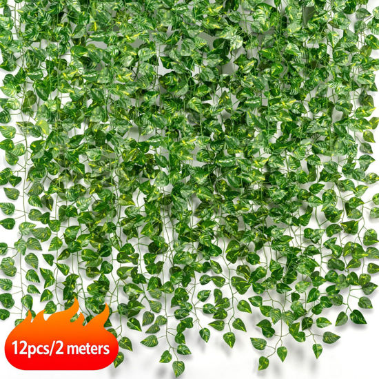 Picture of 12pcs Artificial Ivy Vines for Room Decor Fake Ivy Leaves Garland Greenery for Bedroom Wall Wedding Aesthetic